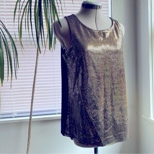 MADISON + HUDSON Gold Metallic Sequin Imitation Sleeveless Top Black Back Size M